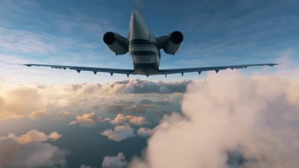 Vista Traseira Avião Privado Voando Sobre Nuvens Vista Aérea Pequeno — Vídeo de Stock