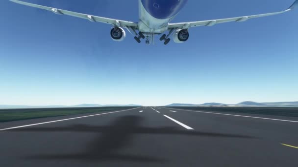 Animation Airplane Departure Seen Plane Taking Runway Pulling Landing Gears — Stok video