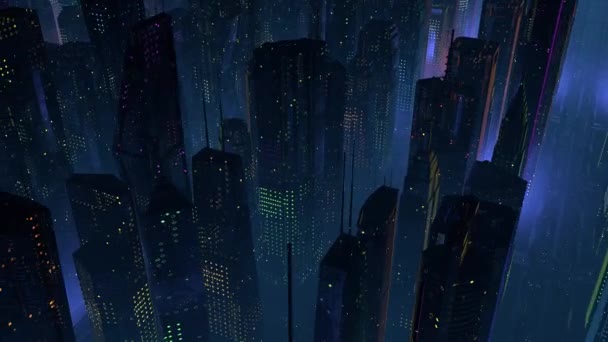 Vista Del Dron Una Ciudad Futurista Por Noche Animación Una — Vídeos de Stock