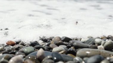 Deniz suyuyla yıkanmış küçük parlak deniz taşlarıyla arka plan.