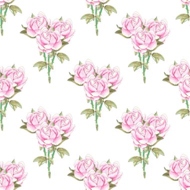 Suluboya pembe şakayık desenli