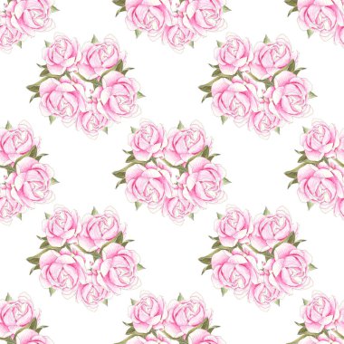 Resmedilmiş suluboya pembe şakayık daire deseni