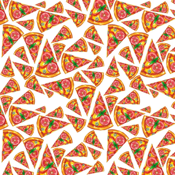 핸드 드래프트 워터 컬러 피자 스케치 패턴 — 스톡 사진
