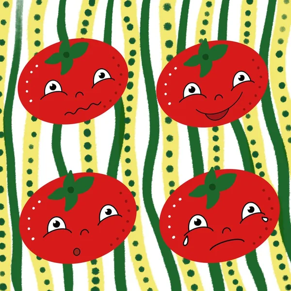 Tomaten Hintergrund Auf Dem Weißen Feld Illustration Bunte Lustige Menü — Stockfoto