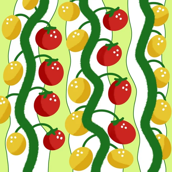Tomaten Kirschmuster Auf Dem Weißen Hintergrund Illustration Pflanzen Design Sehr — Stockfoto