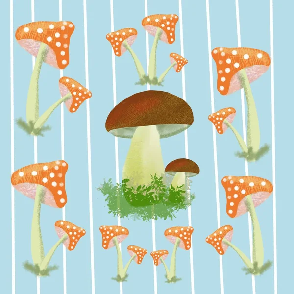 Padrão de fundo com ilustração de cogumelos — Fotografia de Stock