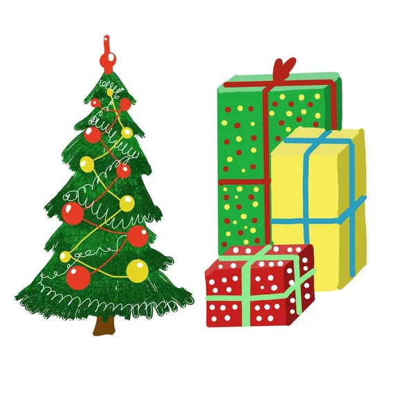 Noel ağacı ve sunumlarla ayarlandı 