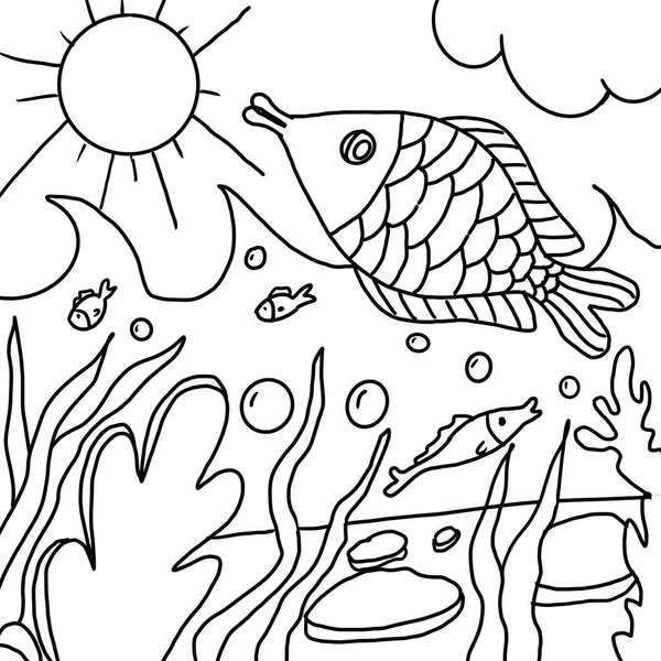 Ryby skaczące w wodzie doodle ilustracji — Zdjęcie stockowe