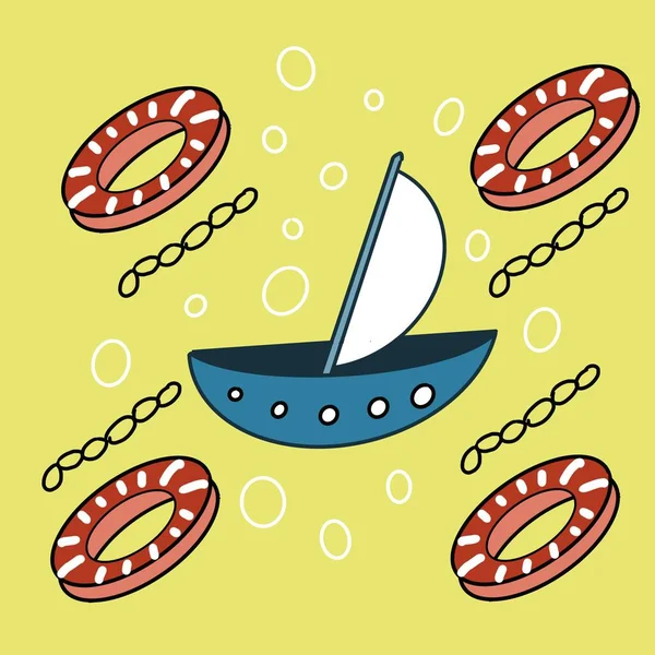 Tekne ve cankurtaran çizimi ile arkaplan deseni 