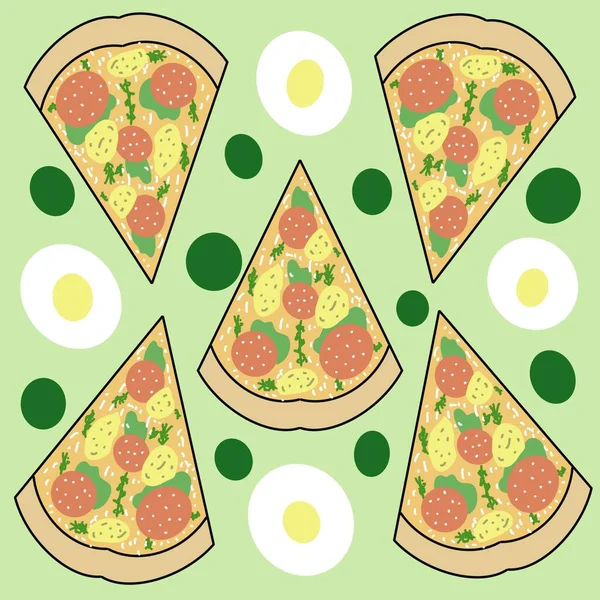 Background pattern with pizza and eggs Illustration — Stock Photo, Image