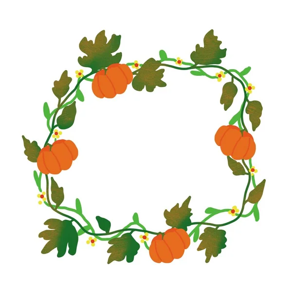 Frame with pumpkins and flowers autumn illustration — Stock Photo, Image