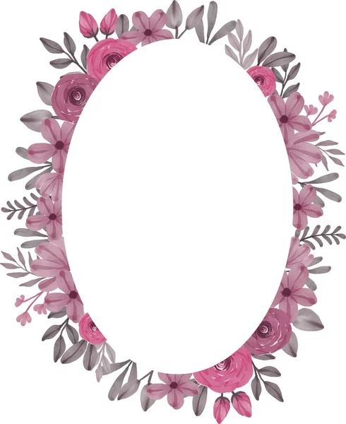 Oval Frame Arrangement Pink Watercolor Flower Border — Stock Vector