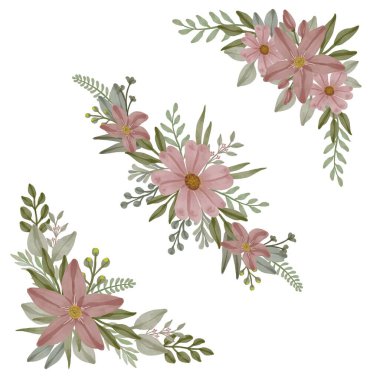 Düğün kartı için tozlu pembeden suluboya çiçek ayarla