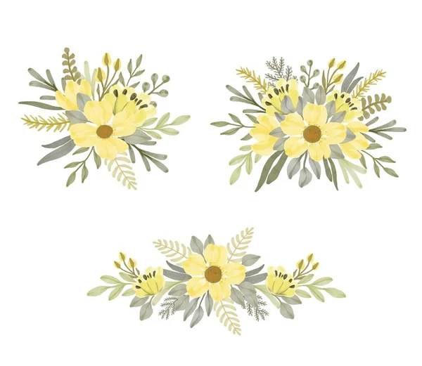 Frischer Gelber Aquarell Blumenstrauß Für Gruß Und Hochzeitskarte — Stockvektor