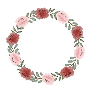 Kırmızı ve pembe gül çelengi, pembe ve kırmızı çiçek kenarlı daire çerçeve