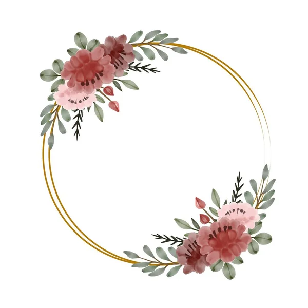 Kreis Goldrahmen Mit Rotem Und Rosa Blumenstrauß — Stockvektor