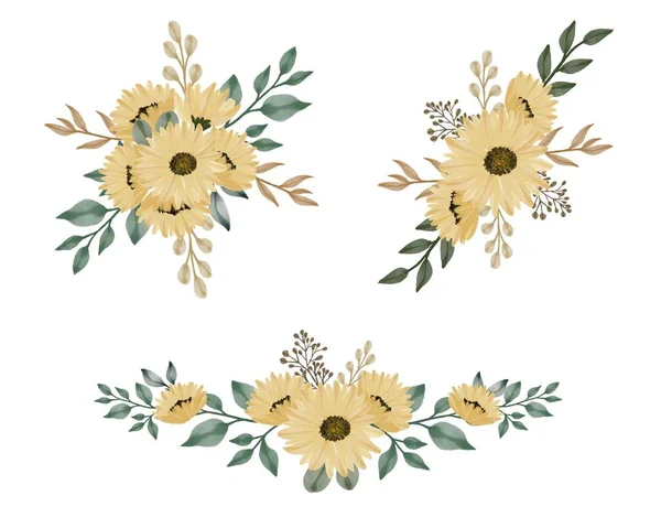 Set Sunflower Watercolor Greeting Wedding Invitation — Stock Vector