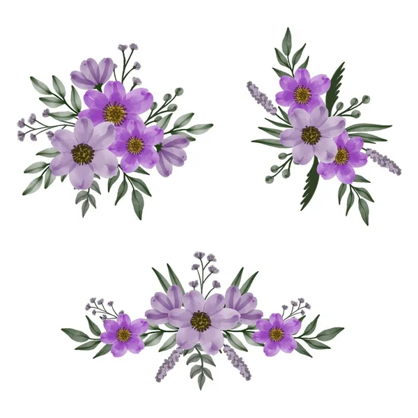 Оформление Акварелью Красивого Фиолетового Букета Цветов Поздравления Свадебной Открытки — стоковый вектор