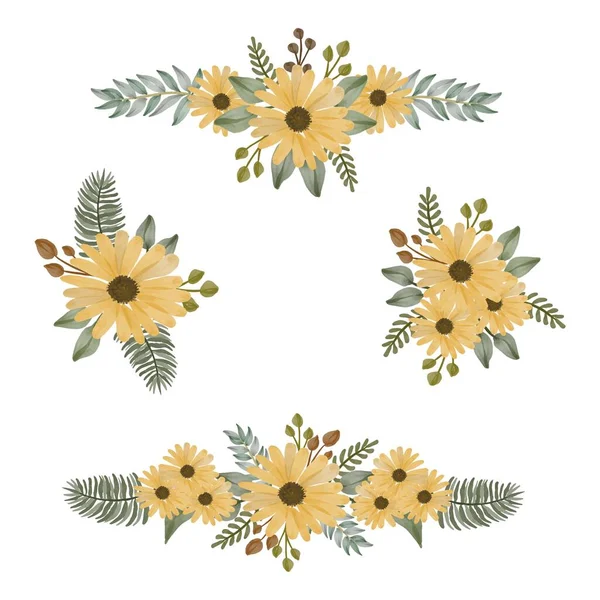 Arrangement Aquarell Sammlung Von Sonnenblumen Für Gruß Und Hochzeitskarte — Stockvektor
