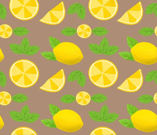 Бесшовный рисунок с лимонами и окрашенными листьями — стоковое фото