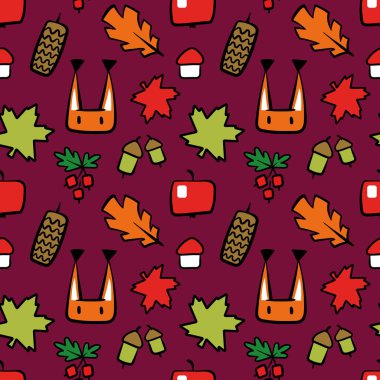 Sonbahar sembollü kusursuz desen. Parlak olumlu bir illüstrasyon. Sonbahar yaprağı düşüyor.