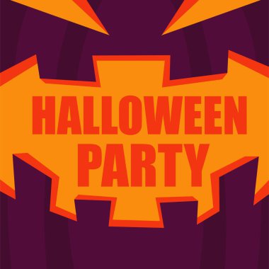 Cadılar Bayramı partisi için poster. Üstünde yazı olan parlayan bir balkabağı. Balkabaklı bir tatil kartı. vektör illüstrasyonu