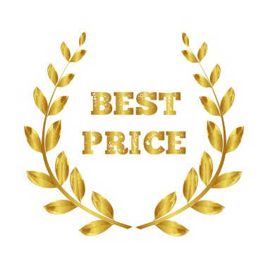 En iyi fiyat. Ödülü. Defne çelengi. İlk yer. Altın rozet. Vektör çizim.