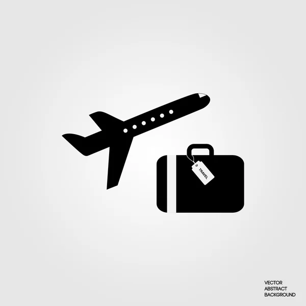 Flugzeug. Flugzeug. Koffer. Reisen. Silhouette Koffer. Silhouettenebene. — Stockvektor