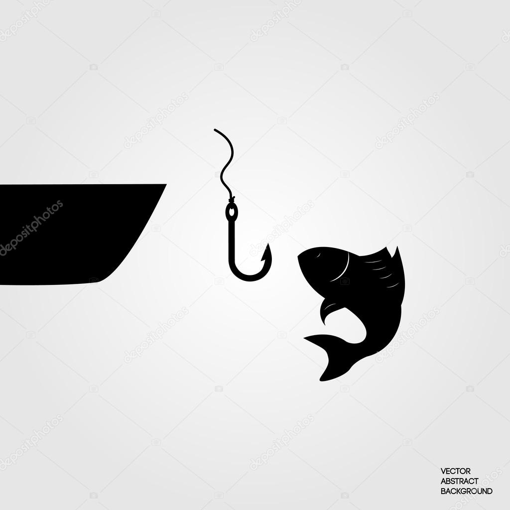 Fishing. Fish on the hook. Hobby. Silhouette of fish. Catch. Vector image  of fish. Fishing Rod. Fishing from a boat Stock Vector by ©OksanaDesign  101687240