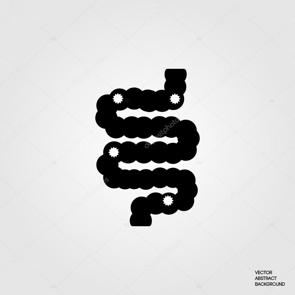 Intestine vector. Bacteria in the intestine. Intestinal diseases. Intestine silhouette. flatulence. Medicine intestine.
