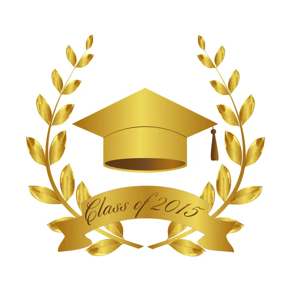 Graduado de símbolos. Certificado de graduado. Corona de laurel. Clase de 2015 — Vector de stock