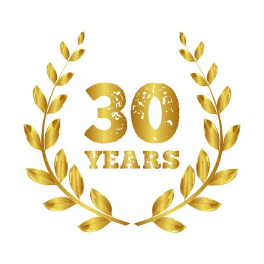 Altın defne çelengi. Yıldönümü. Yuvarlak tarih. Onursal işaret. Mark, ne oldu? Temiz arka plan. Otuz 