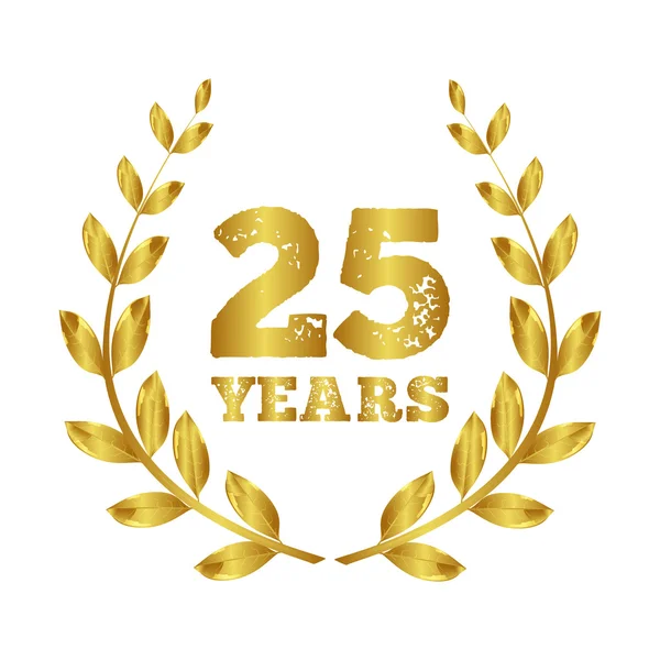 Laurel wreath of gold. Anniversary. Round date. Honorary sign. Mark. Clean background.   Twenty five — Stock Vector