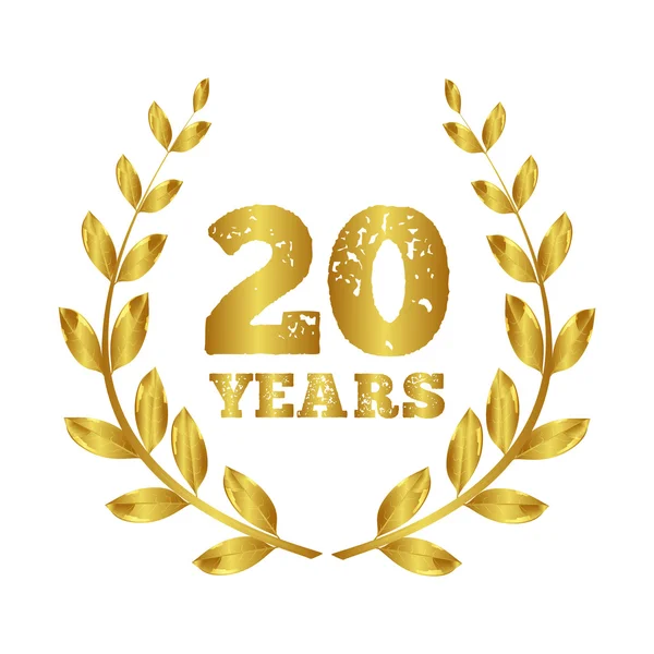 Laurel wreath of gold. Anniversary. Round date. Honorary sign. Mark. Clean background. Twenty — Stock Vector