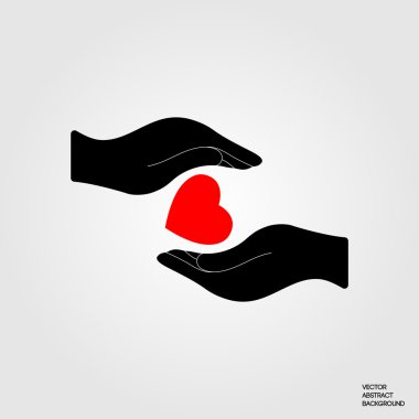 Kalbin korunması. Kalbi tutan eller. Kırmızı kalp. Kalbe bakmak. Sevgiyi koruyun