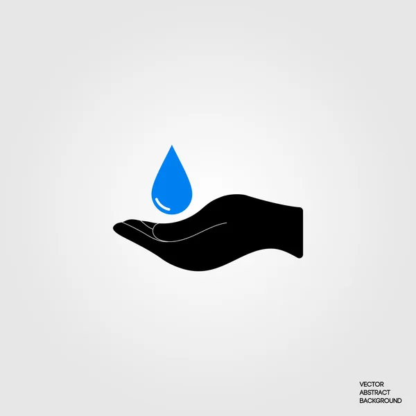 Hand geven water. Bespaar water. Milieubescherming. Blauwe druppel. De mensheid slaat water op. Natuurlijke bron beveiliging. Informatiepictogram — Stockvector