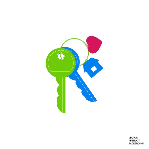 Klíč s řetězem klíčů. Srdce řetězu klíčů. Klíč od domu. Klíčový vektor — Stockový vektor