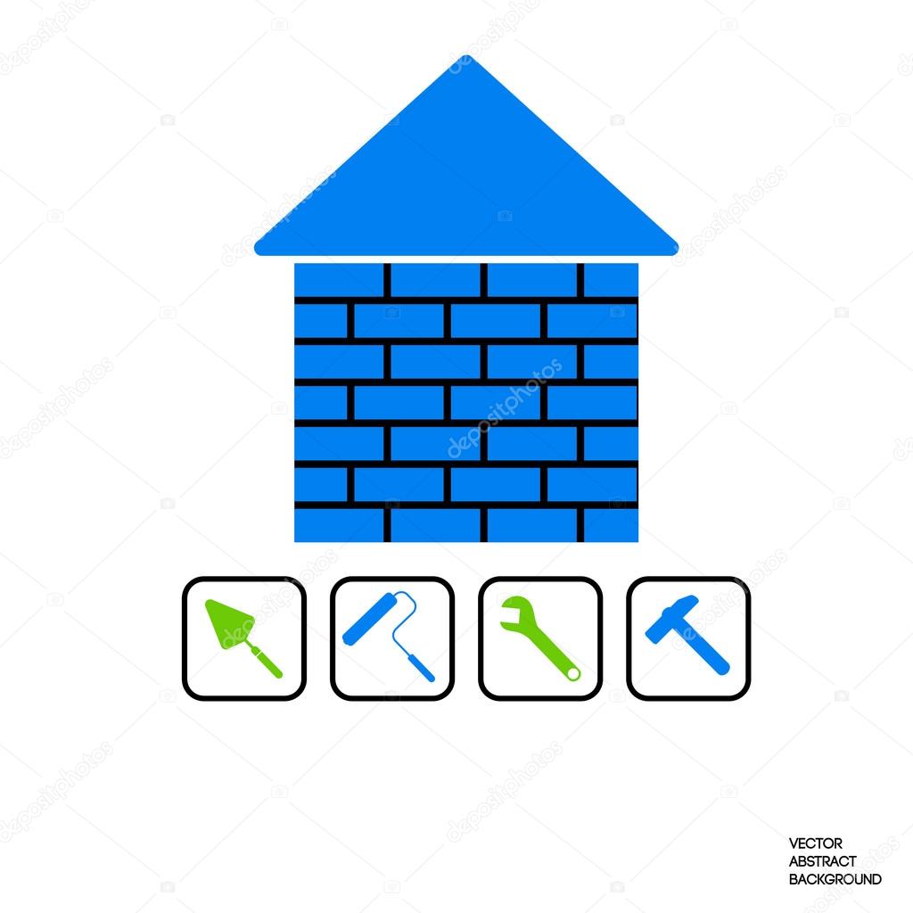 Home construction. Home repairs. Services building. Repairing. Plumbing work. House silhouette.