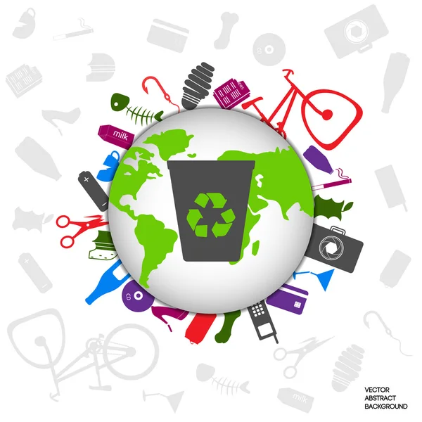 Signo de reciclaje. Reciclaje del Planeta Tierra. Protegiendo la tierra. Conjunto de residuos. Una variedad de contaminación — Vector de stock