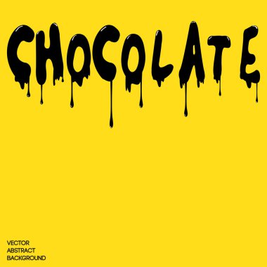 Sıvı sarı bir arka plan üzerinde çikolata. Çizgiler, damla, sıvı