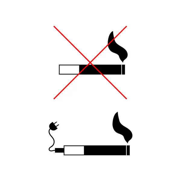 Elektronická cigareta. Zákaz kouření. E-cigareta. Zákaz. Stop. Typovém štítku. Vektorové ilustrace. — Stockový vektor