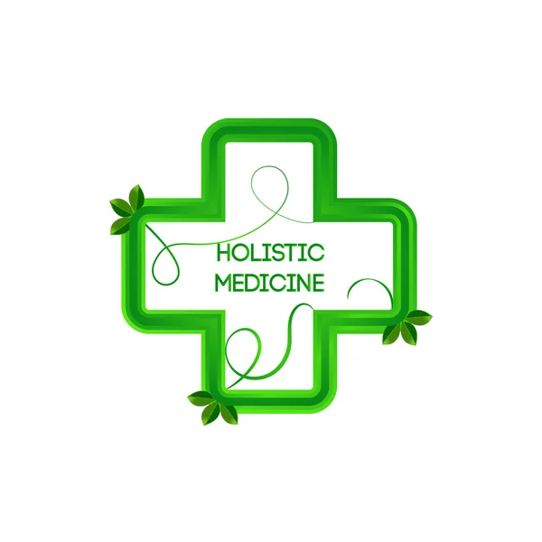 Holistic medicine logo. Green leaves. Green cross. — Stock Vector