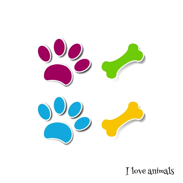 Vektör görüntü. Köpek izleri. Kemik. Ben hayvanları severim