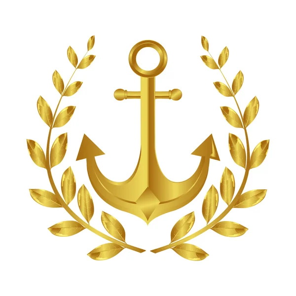 Maritim. Goldener Anker und Lorbeerkranz — Stockvektor