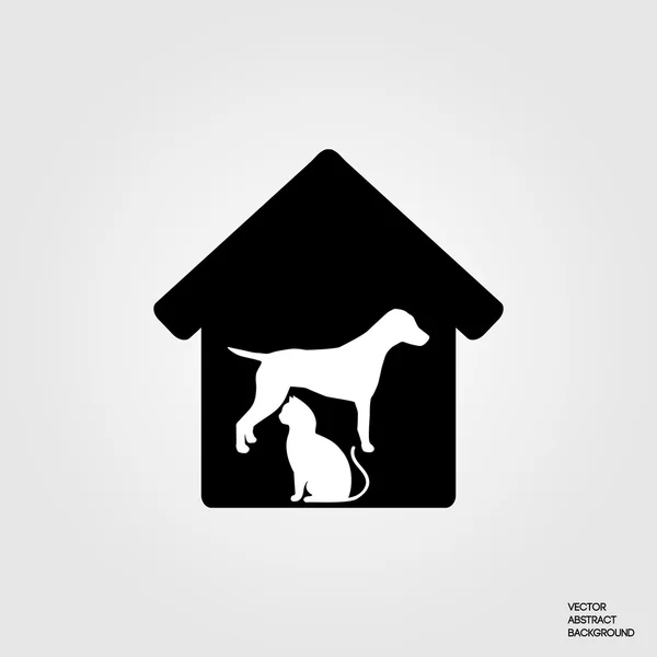 Dierenasiel. Huis hond. Huiskat. Dieren silhouet. Vectorillustraties — Stockvector