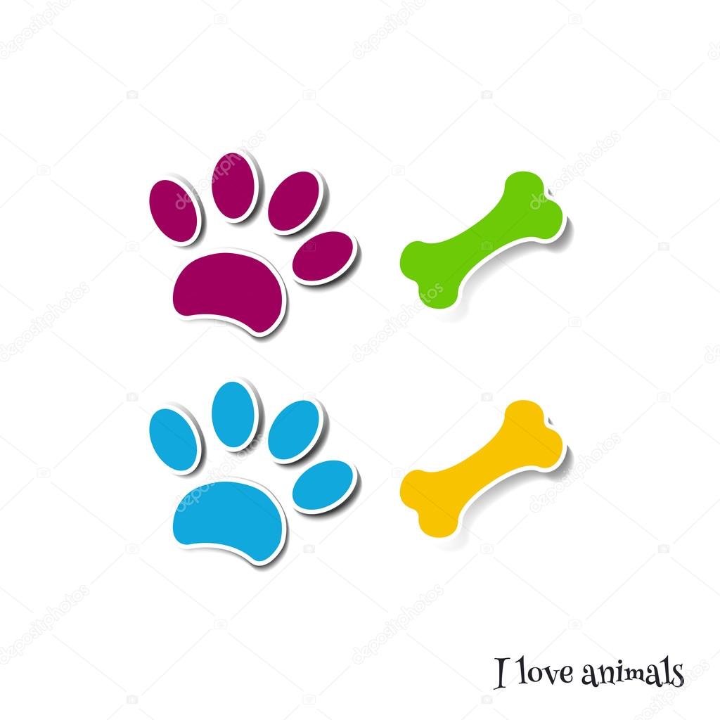 Vector image. Traces of the dog. Bone . I love animals