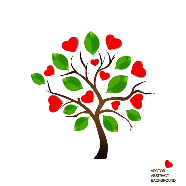Imagen de un árbol con hojas verdes y corazón rojo sobre un fondo blanco. Se puede utilizar como símbolo de ecología, armonía y amor — Archivo Imágenes Vectoriales