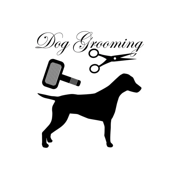 犬の毛づくろい。犬の美容室。介助犬。動物の世話。ペットのグルーミング. — ストックベクタ