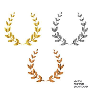 A set of three with a laurel wreath: first, second, third. Gold, silver, bronze clipart