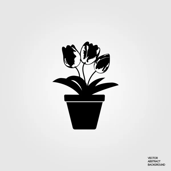 Flowers tulips. Flowers in a pot. Potted flowers. Floriculture hobbies. Beautiful flowers. Florists. Flowers silhouette. — Stock Vector